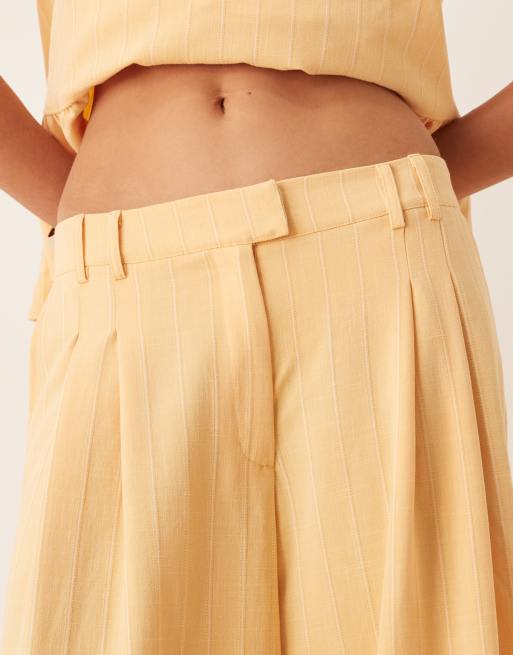 ASOS DESIGN tailored low rise wide leg crop pants with seam detail in yellow stripe (part of a set) , 3 of 5