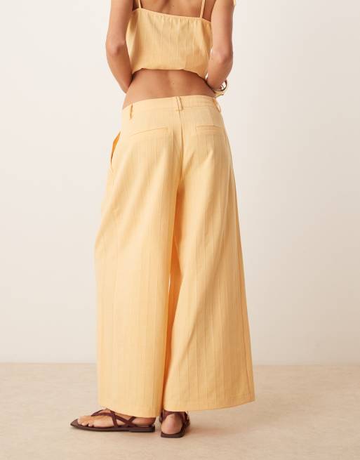 ASOS DESIGN tailored low rise wide leg crop pants with seam detail in yellow stripe (part of a set) , 4 of 5