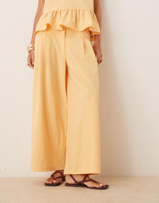 ASOS DESIGN tailored low rise wide leg crop trousers with seam detail co-ord in yellow stripe , 2 of 5