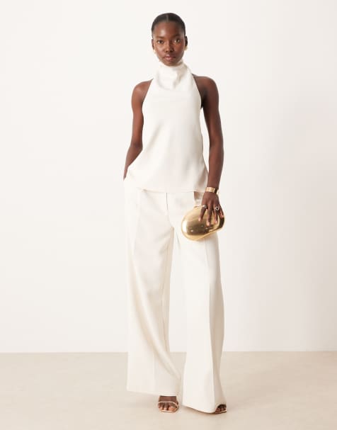 ASOS DESIGN tailored low rise wide leg pants in cream (Part of a set) - view 1