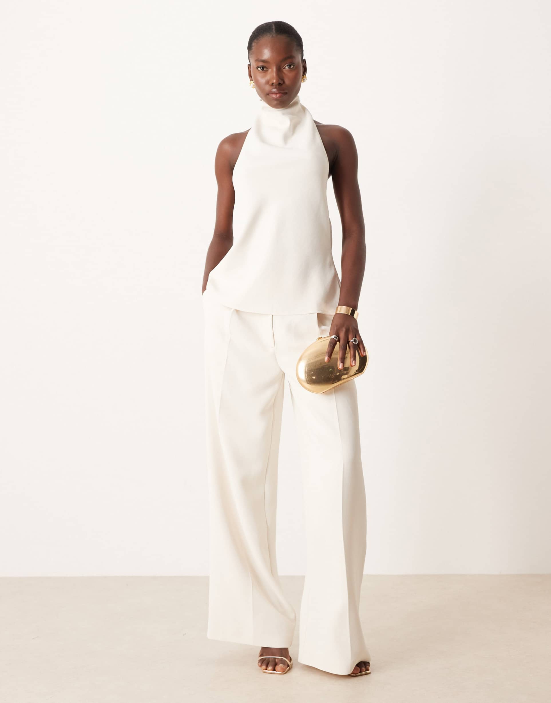 asos design tailored low rise wide leg pants in cream - part of a set