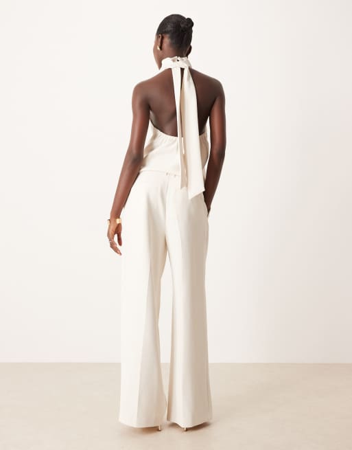 ASOS DESIGN tailored low rise wide leg pants in cream - part of a set, 4 of 5