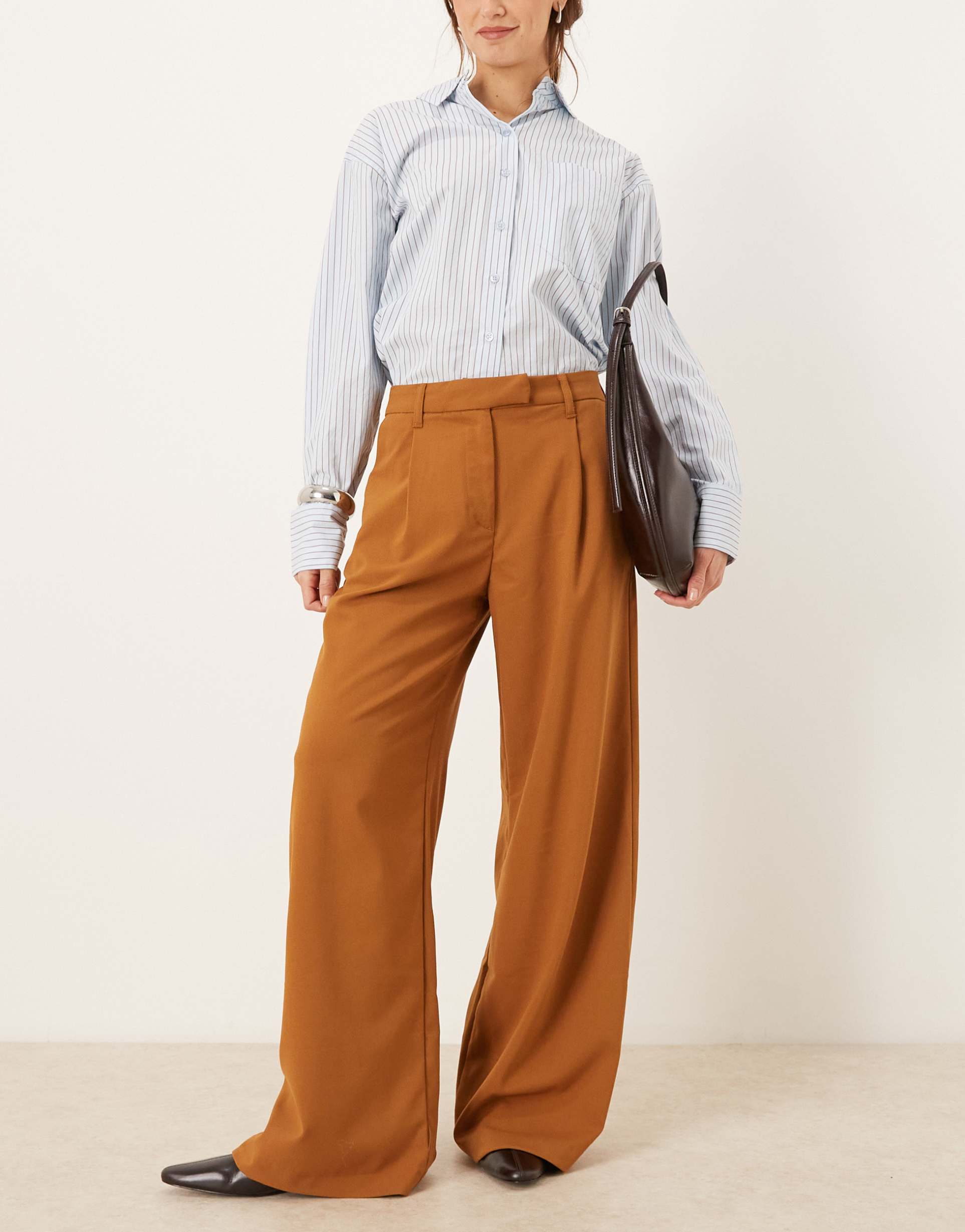 asos design tailored low rise wide leg pants in dark camel