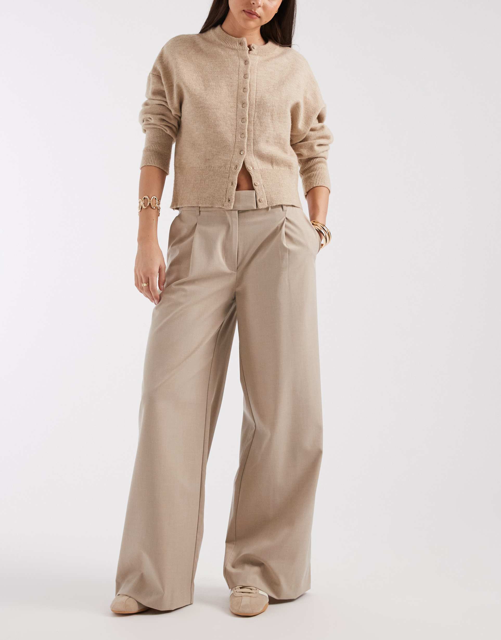 asos design tailored low rise wide leg pants in stone