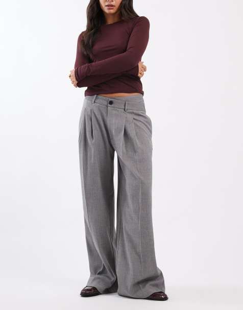 ASOS DESIGN tailored low rise wide leg pants with asymmetric waistband in mono herringbone - view 1