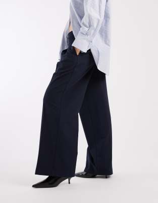 Asos Design Tailored Low Rise Wide Leg Pants With Asymmetric Waistband In Blue
