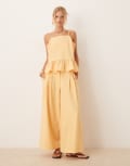 [ASOS DESIGN] ASOS DESIGN tailored low-rise wide-leg pants with seam detail in yellow stripe (Part of a set)-Multi 12 Yellow Stripe