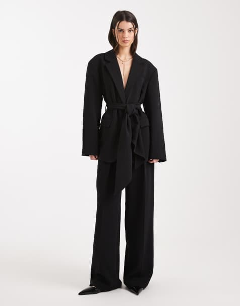 ASOS DESIGN tailored low rise wide leg suit trousers in black
