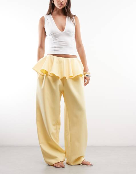 ASOS DESIGN Tailored low waist skirted pants in yellow - view 1