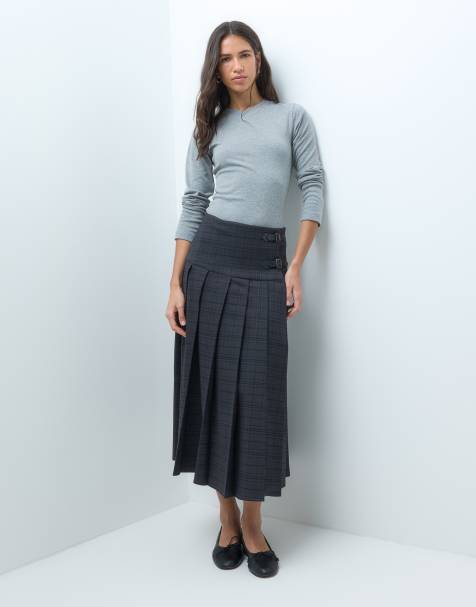 ASOS DESIGN tailored maxi kilt with belt detail in gray - view 1