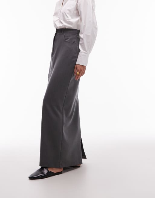 ASOS DESIGN tailored maxi pencil skirt in gray