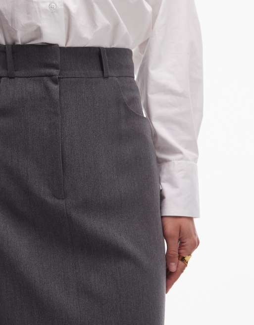 ASOS DESIGN tailored maxi pencil skirt in gray