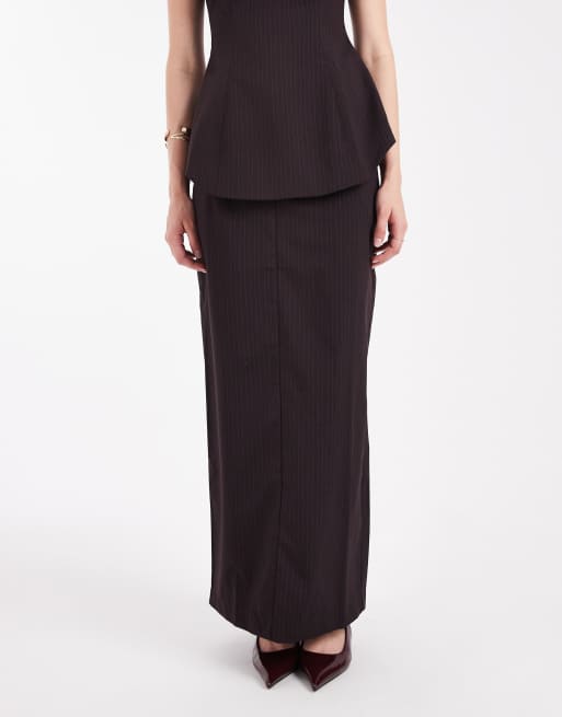 ASOS DESIGN tailored maxi skirt in burgundy pinstripes - part of a set, 2 of 4