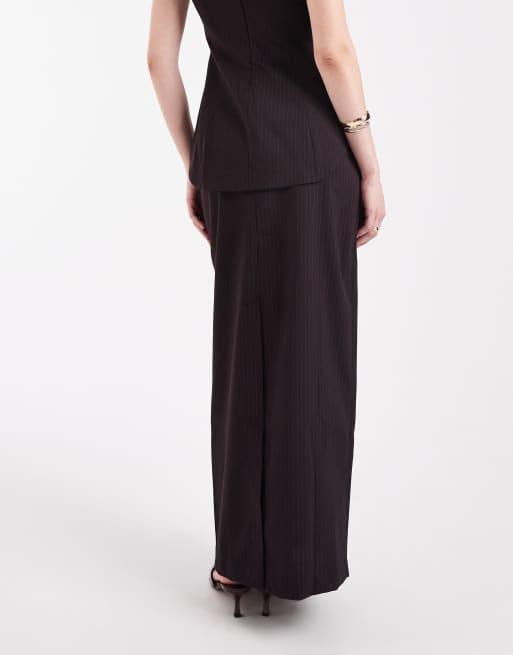 ASOS DESIGN tailored maxi skirt in burgundy pinstripes - part of a set, 4 of 4