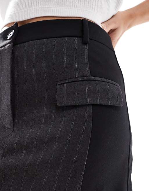 ASOS DESIGN tailored micro mini skirt co-ord in charcoal colour block - CHARCOAL, 3 of 5