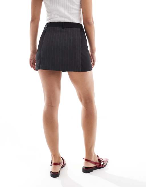 ASOS DESIGN tailored micro mini skirt in charcoal colour block (part of a set), 4 of 5