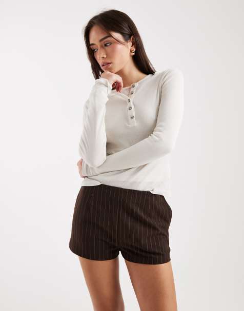 ASOS DESIGN tailored micro shorts in brown stripes - view 1