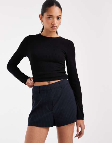 ASOS DESIGN Tailored micro shorts in navy stripe - view 1