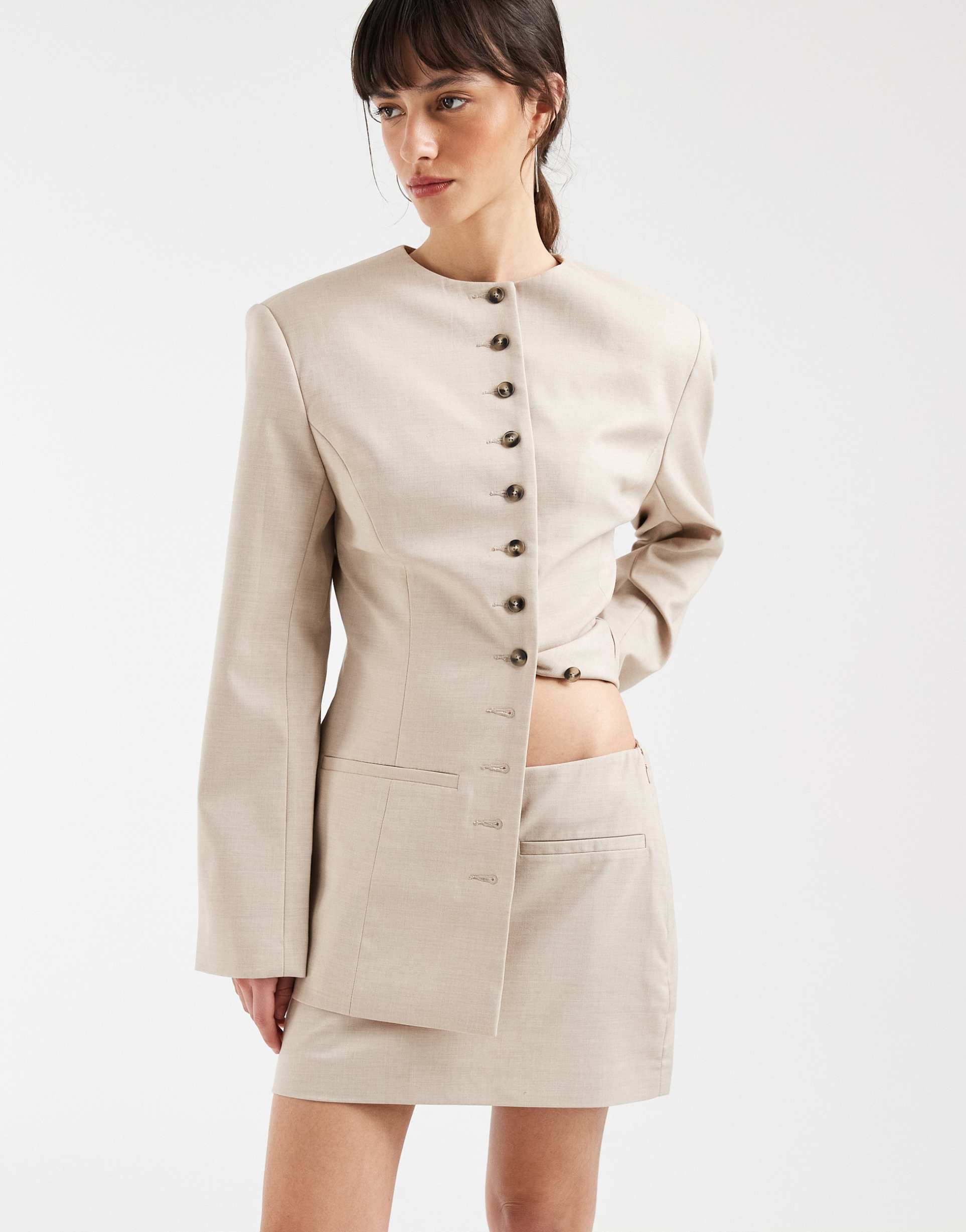 asos design tailored micro skirt in sand heather