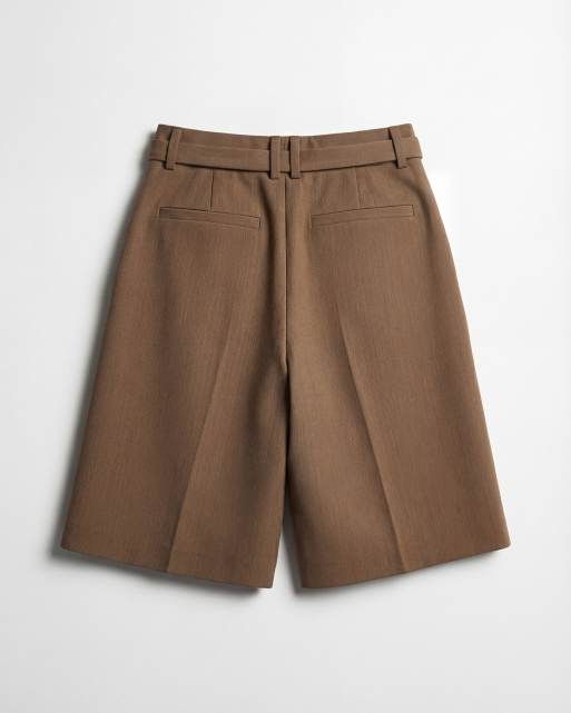 ASOS DESIGN tailored mid rise belted short in tan, 13 of 13