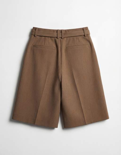 ASOS DESIGN tailored mid rise belted short in tan, 7 of 13