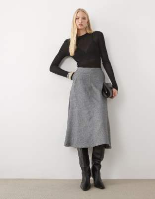 Asos Design Tailored Midi Circle Skirt In Gray
