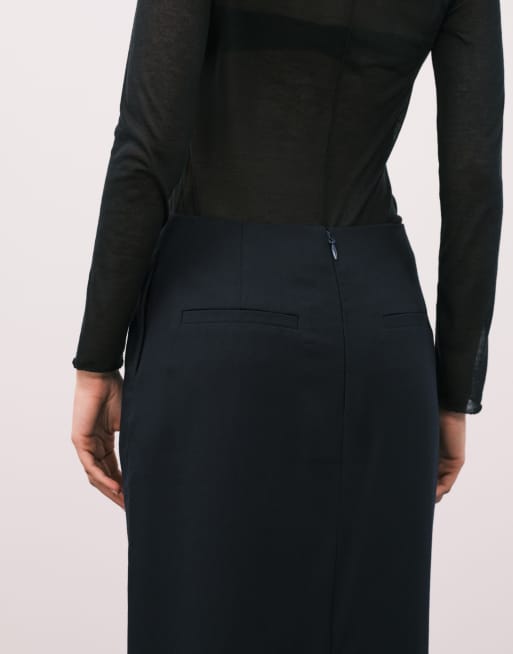 ASOS DESIGN tailored midi pencil skirt in navy (part of a set), 2 of 5