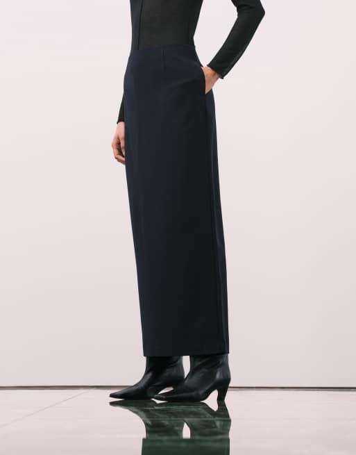 ASOS DESIGN tailored midi pencil skirt in navy (part of a set), 4 of 5
