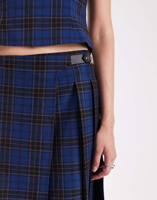 ASOS DESIGN tailored midi skirt co-ord in blue check, 3 of 4