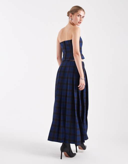 ASOS DESIGN tailored midi skirt co-ord in blue check, 4 of 4