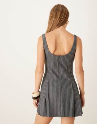 Asos Design Tailored Mini Dress With Pleated Hem In Gray