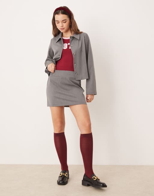 ASOS DESIGN tailored mini pelmet skirt in grey (part of a set)