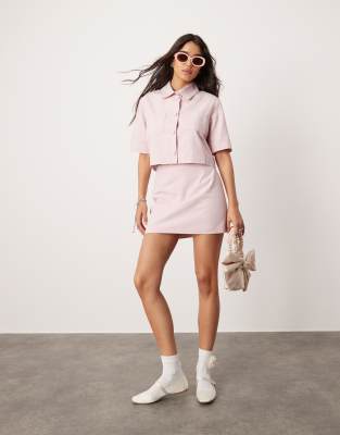 ASOS DESIGN tailored mini skirt with linen in pink co-ord