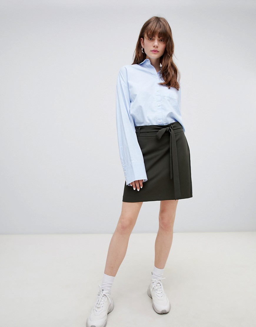 ASOS DESIGN tailored mini skirt with obi tie-Green