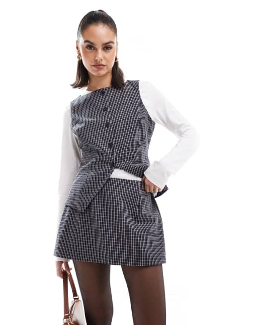 ASOS DESIGN tailored mini skort in black check