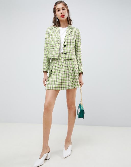 ASOS DESIGN tailored - Minigonna a quadri gialli e verdi