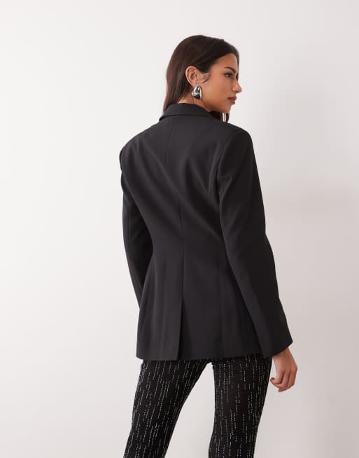 ASOS DESIGN Tailored moulded hip tux blazer in black, 4 of 4