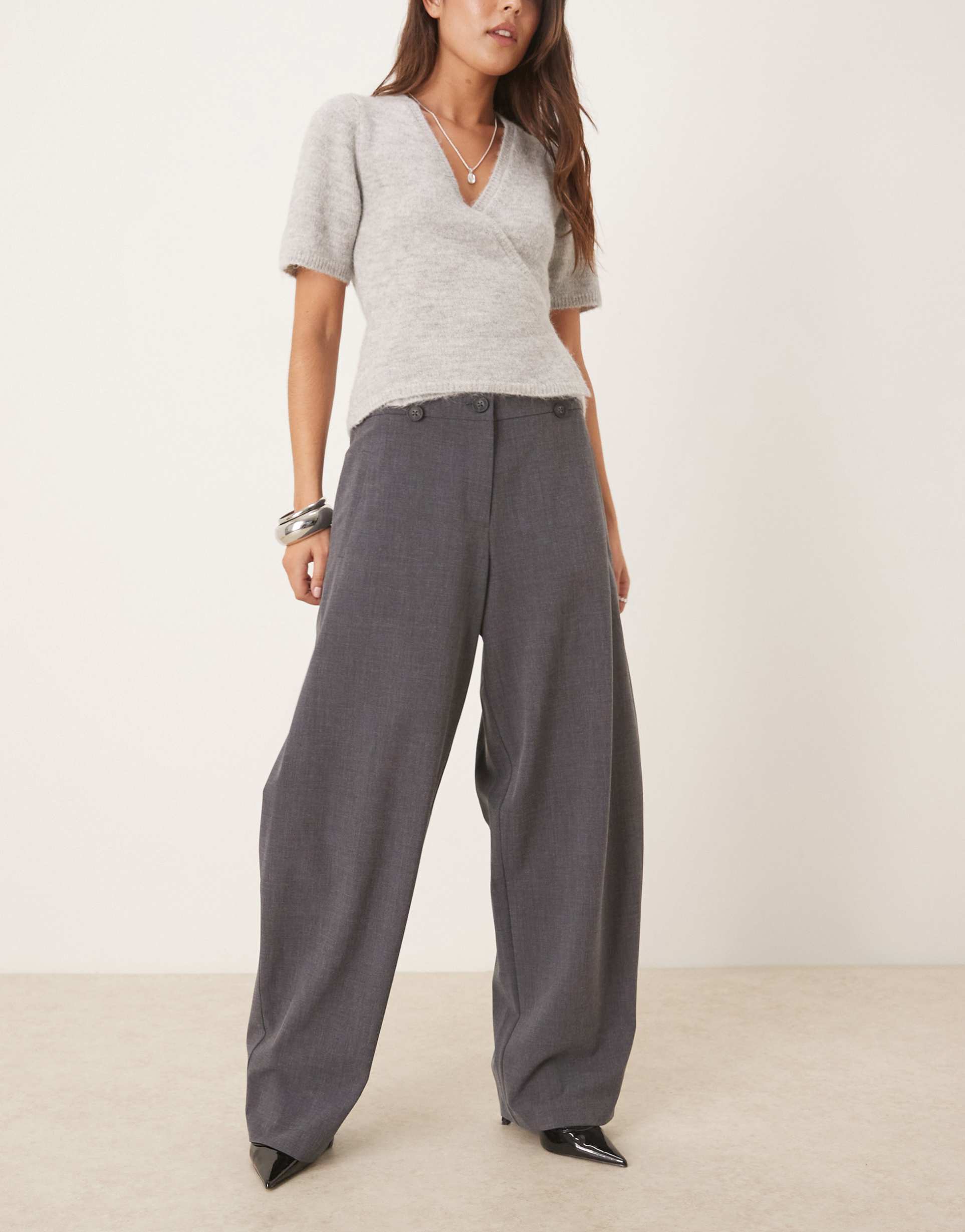 asos design tailored multiway barrel pants in charcoal