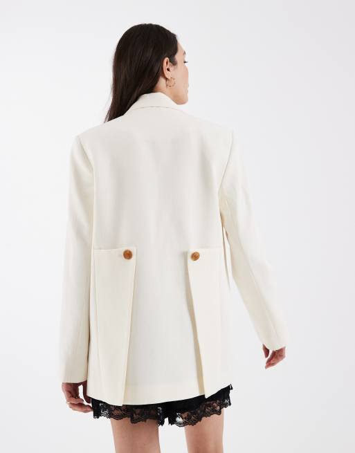 ASOS DESIGN tailored multiway blazer with linen in cream , 3 of 4