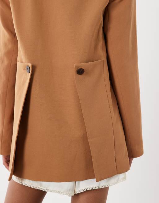 ASOS DESIGN tailored multiway blazer with linen in toffee , 4 of 4