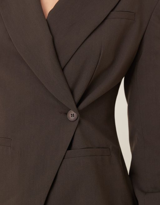 ASOS DESIGN tailored cinched waist blazer in chocolate