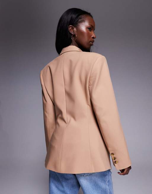 ASOS DESIGN tailored nipped waist blazer with cut away hem in mocha