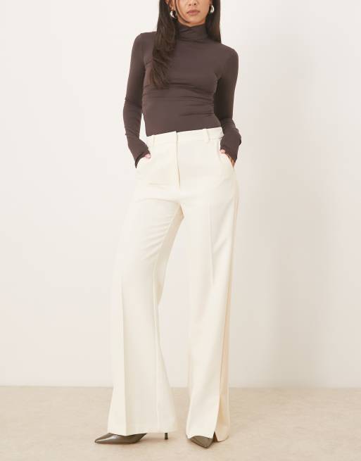 ASOS DESIGN tailored occasion straight leg trousers with tux side panel in cream
