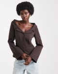 [ASOS DESIGN] ASOS DESIGN tailored off shoulder blazer in chocolate-Brown 14 Chocolate