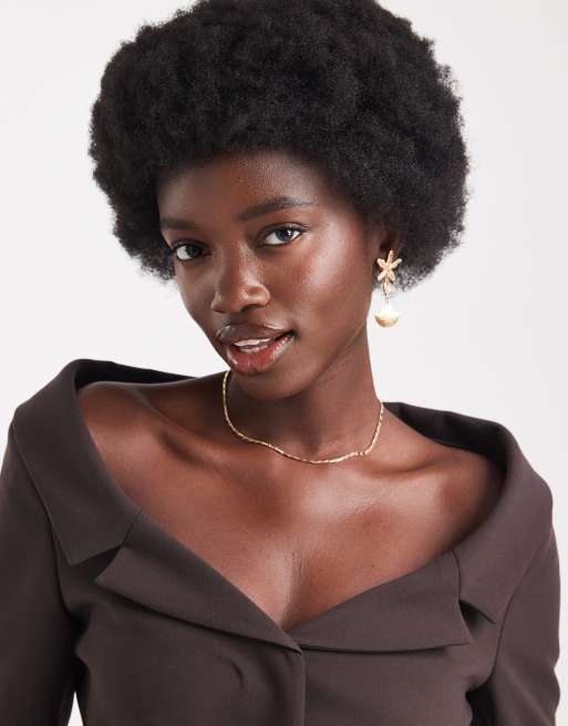 ASOS DESIGN tailored off-shoulder blazer in chocolate, 3 of 4
