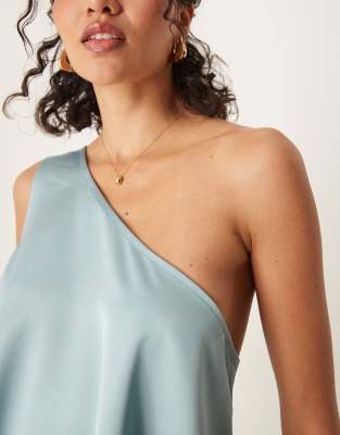 Asos Design Tailored One Shoulder Drape Top In Blue