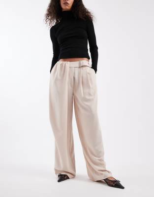 Asos Design Tailored Overlay Wide Leg Pants In Neutral