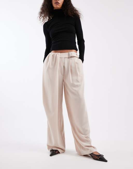 ASOS DESIGN tailored overlay wide leg pants in cream