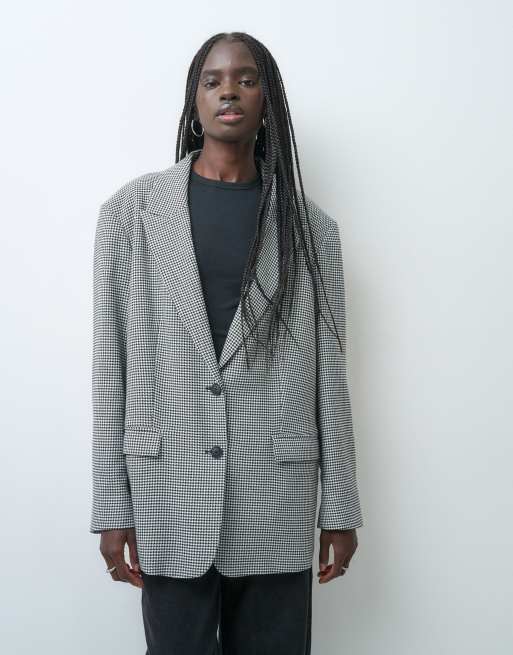 ASOS DESIGN tailored oversized blazer in black in mono dogtooth, 2 of 4