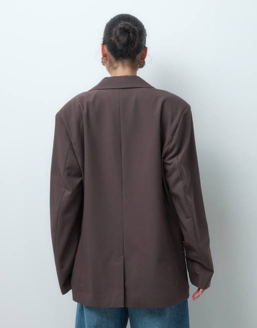 ASOS DESIGN Tailored oversized blazer in brown, 4 of 4